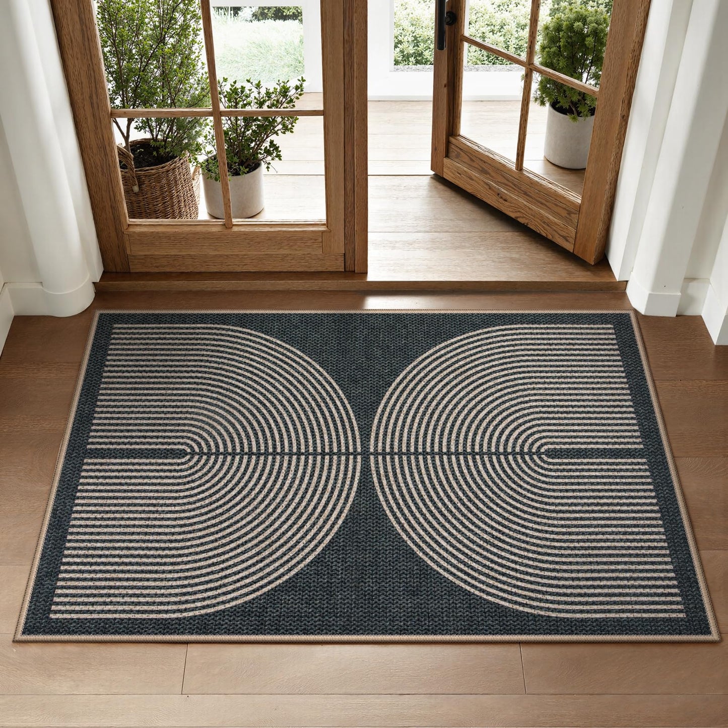 RUG ROBOT Modern Rainbow Easy Jute Rug, Patio Rug Washable Rugs for Entryway Farmhouse Area Rug, Non Slip Indoor Door Mat Contemporary Throw Rug for Laundry Guestroom Room Patio Decor