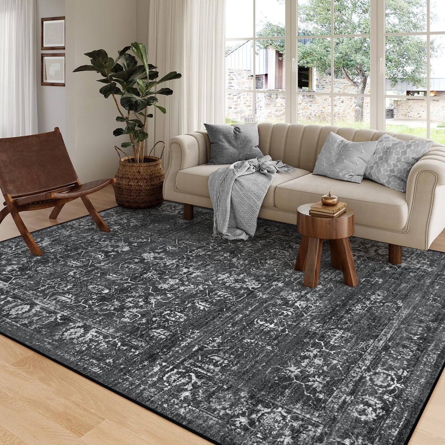 Moynesa Washable Area Rugs, Rugs for Bedroom Soft Rugs for Bedroom Aesthetic Boys,Retro Distressed Non Slip Throw Rug Carpet Dining Room Rugs for Under Table