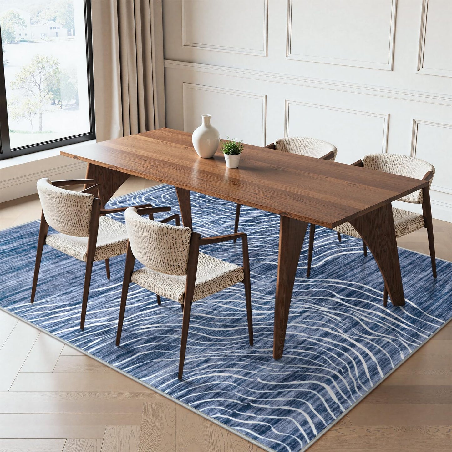 RUG ROBOT Abstract Area Rugs for Living Room, Soft Washable Rugs for Bedroom, Non-Slip Modern Wave Striped Large Accent Carpet for Dining Room Kitchen Nursery