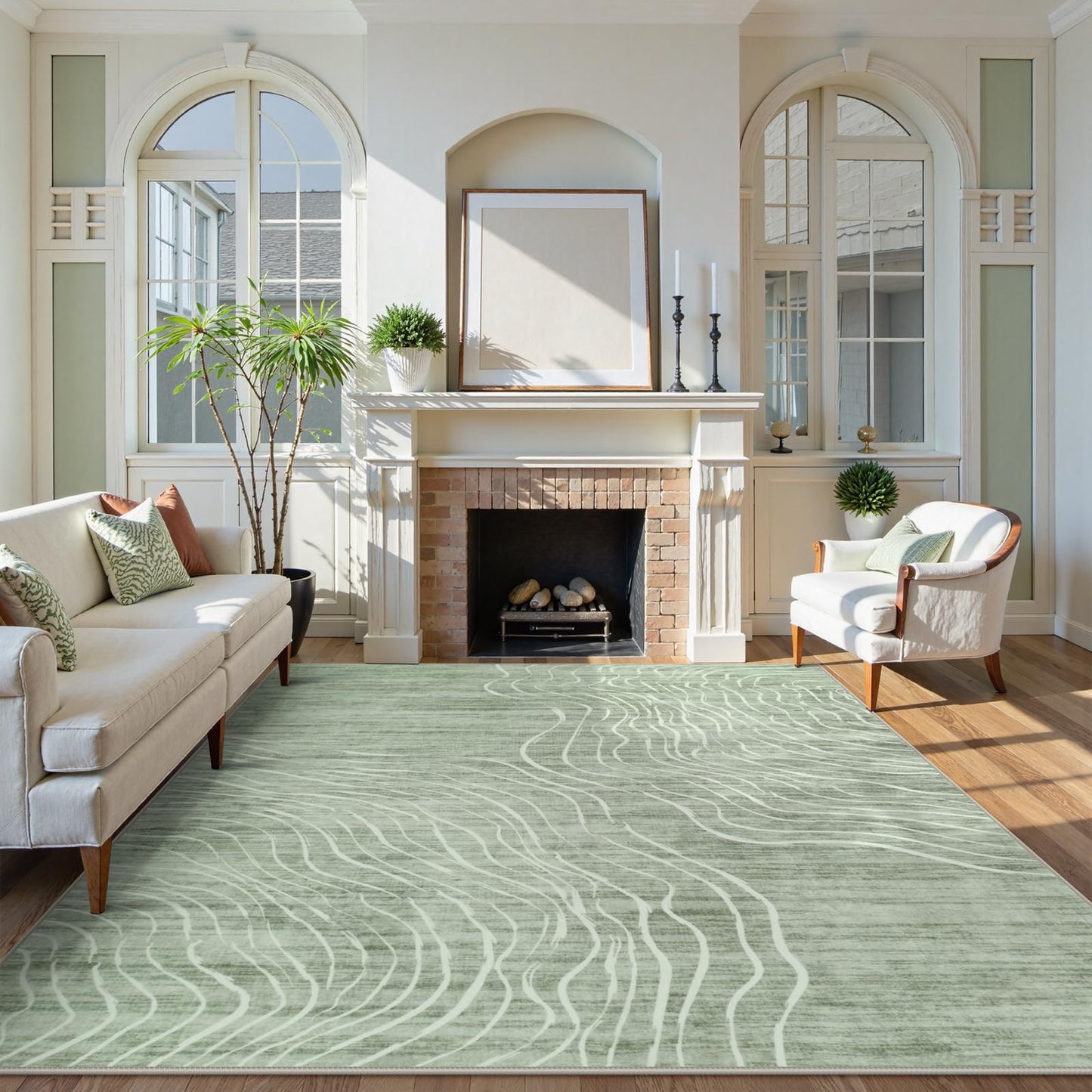 RUG ROBOT Abstract Area Rugs for Living Room, Soft Washable Rugs for Bedroom, Non-Slip Modern Wave Striped Large Accent Carpet for Dining Room Kitchen Nursery