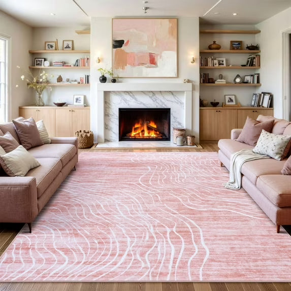 RUG ROBOT Abstract Area Rugs for Living Room, Soft Washable Rugs for Bedroom, Non-Slip Modern Wave Striped Large Accent Carpet for Dining Room Kitchen Nursery
