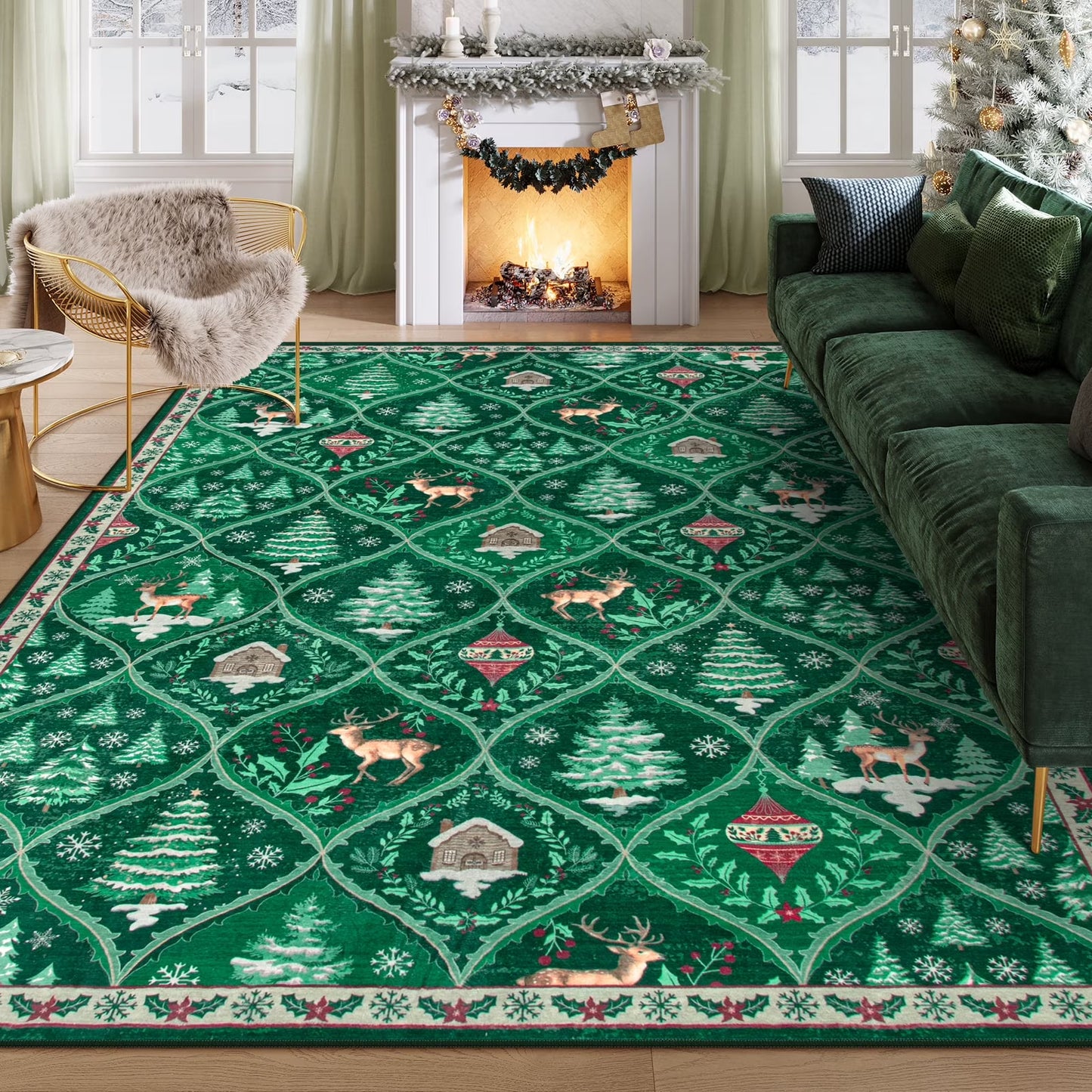 Moynesa Christmas Runner Rugs for Hallway, Washable Kitchen Rug Carpet Runner,Non-Slip Low Pile Soft Winter Moroccan Holiday Xmas Decor Modern Mat for Entrance Bedroom Laundry