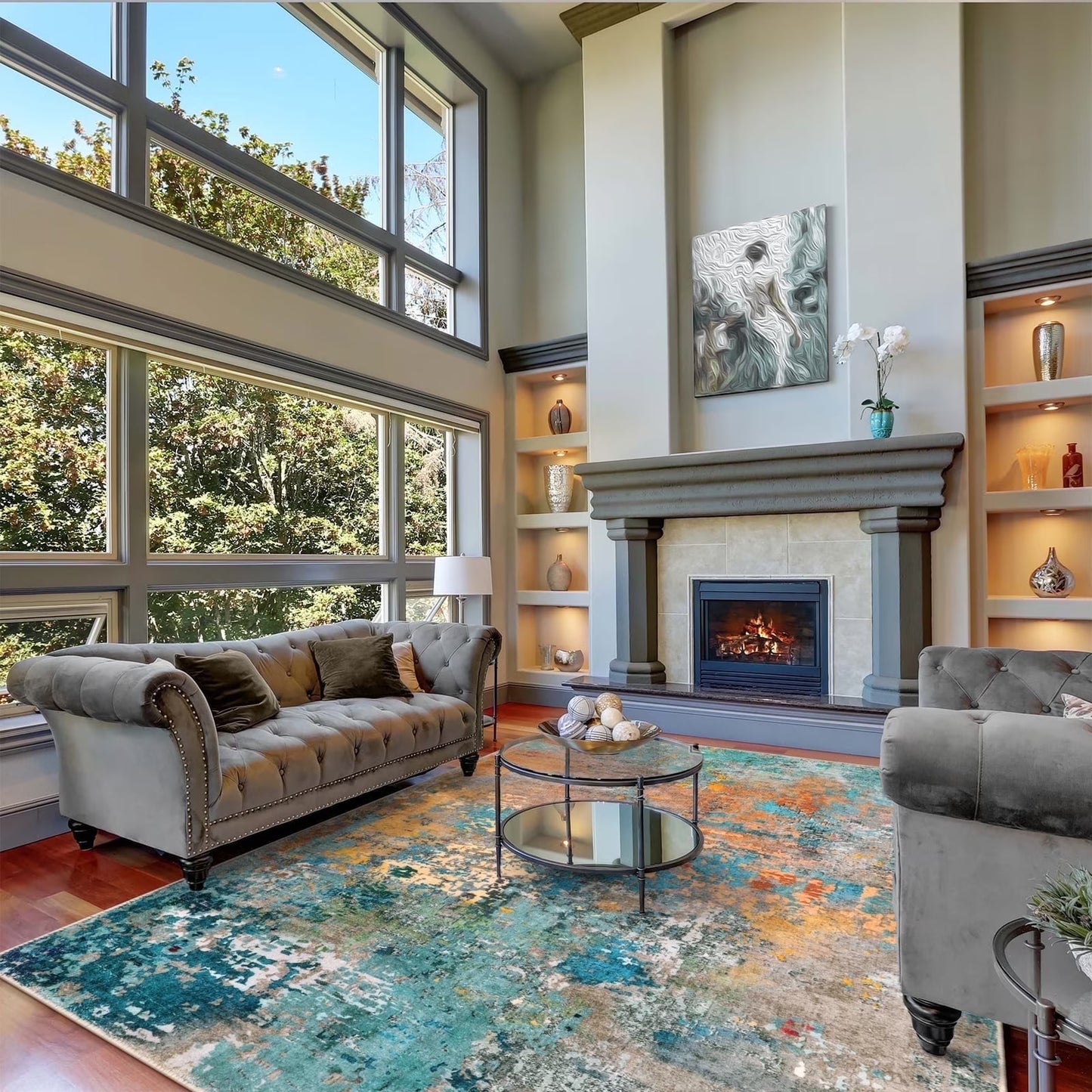 Moynesa Modern Abstract Round Rug,Gray Kitchen Rugs Soft Bedroom Circle Rugs Washable Living Room Mat, Contemporary Large Indoor Office Carpet for Mudroom Kitchen Apartment Basement