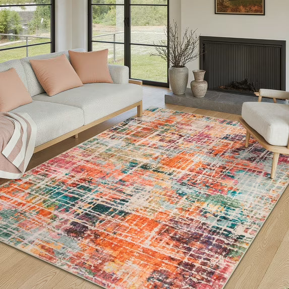 RUG ROBOT Abstract Living Room Rug, Soft Washable Area Rugs for Bedroom Non Slip, Ultra Thin Low Pile Modern Large Carpet for Dining Room Office Kitchen