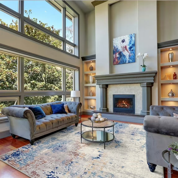 Moynesa Modern Abstract Round Rug,Gray Kitchen Rugs Soft Bedroom Circle Rugs Washable Living Room Mat, Contemporary Large Indoor Office Carpet for Mudroom Kitchen Apartment Basement