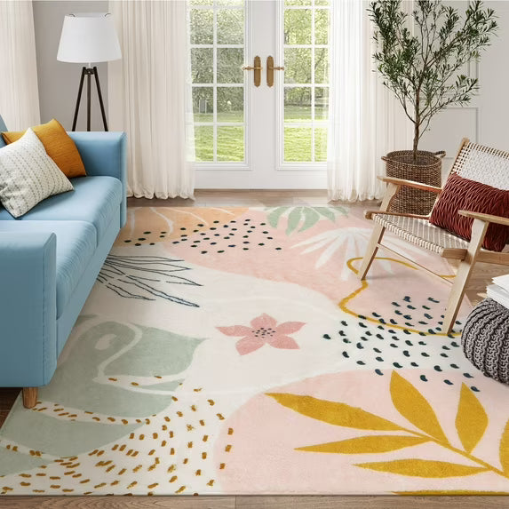Moynesa Area Rugs for Living Room, Carpet for Bedroom Washable Non-Slip Boho Rug Throw Cute Soft Rug,Abstract Botanical Print Indoor Rugs for Kitchen Entryway Dining Room