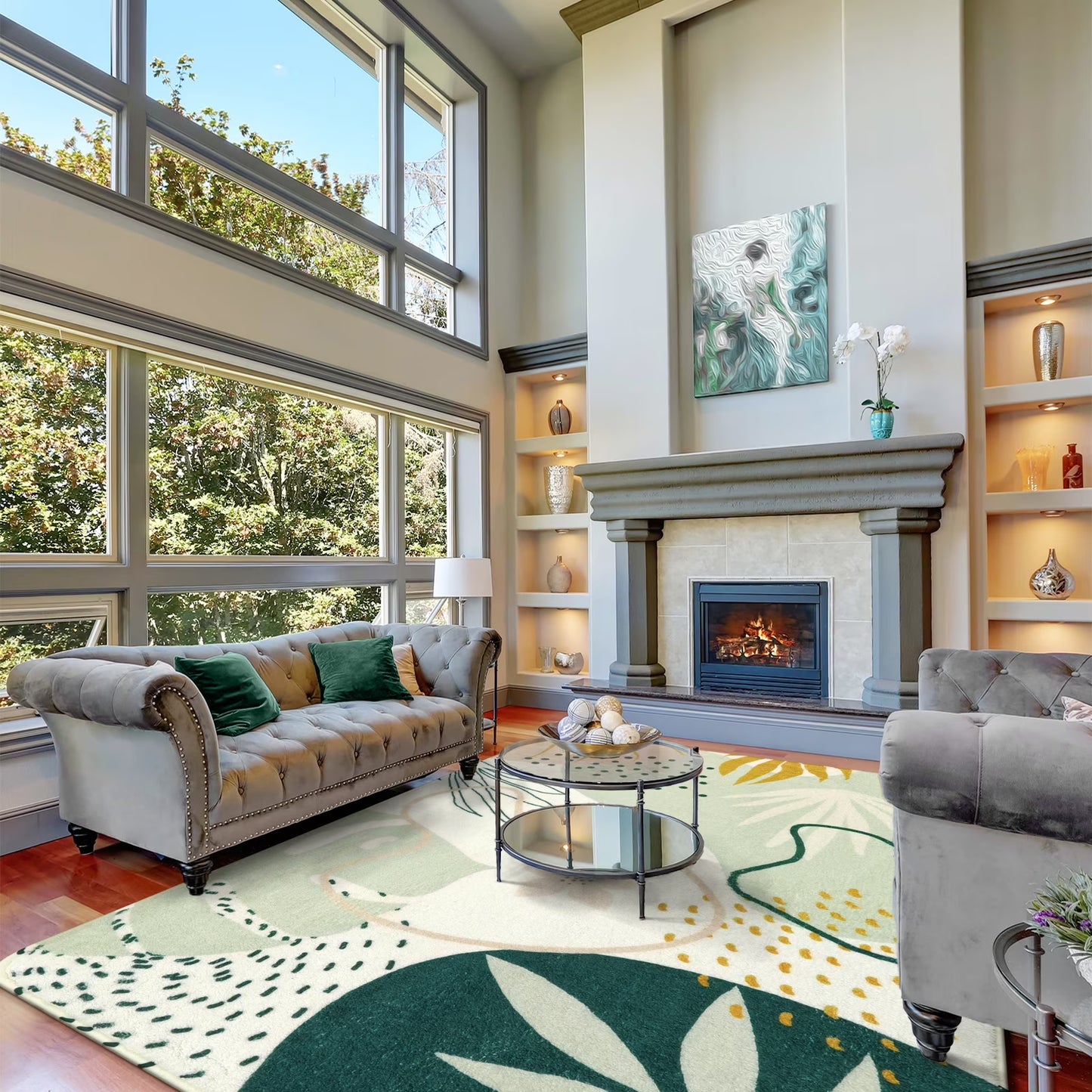 Moynesa Area Rugs for Living Room, Carpet for Bedroom Washable Non-Slip Boho Rug Throw Cute Soft Rug,Abstract Botanical Print Indoor Rugs for Kitchen Entryway Dining Room