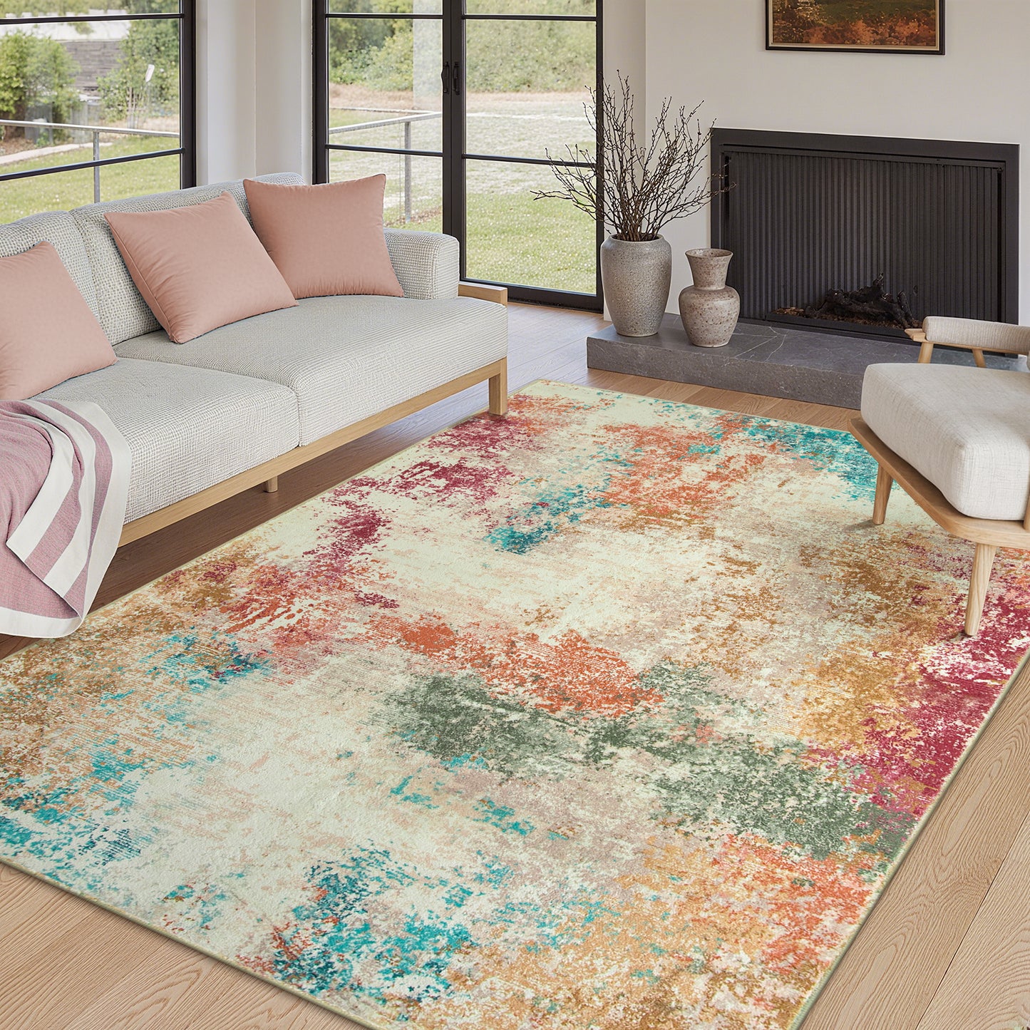 RUG ROBT Abstract Rug, Washable Bathroom Rug Non-Slip,Low-Pile Entryway Rug Indoor Mat,Soft Modern Throw Rug for Entrance Entry Kitchen Bedroom