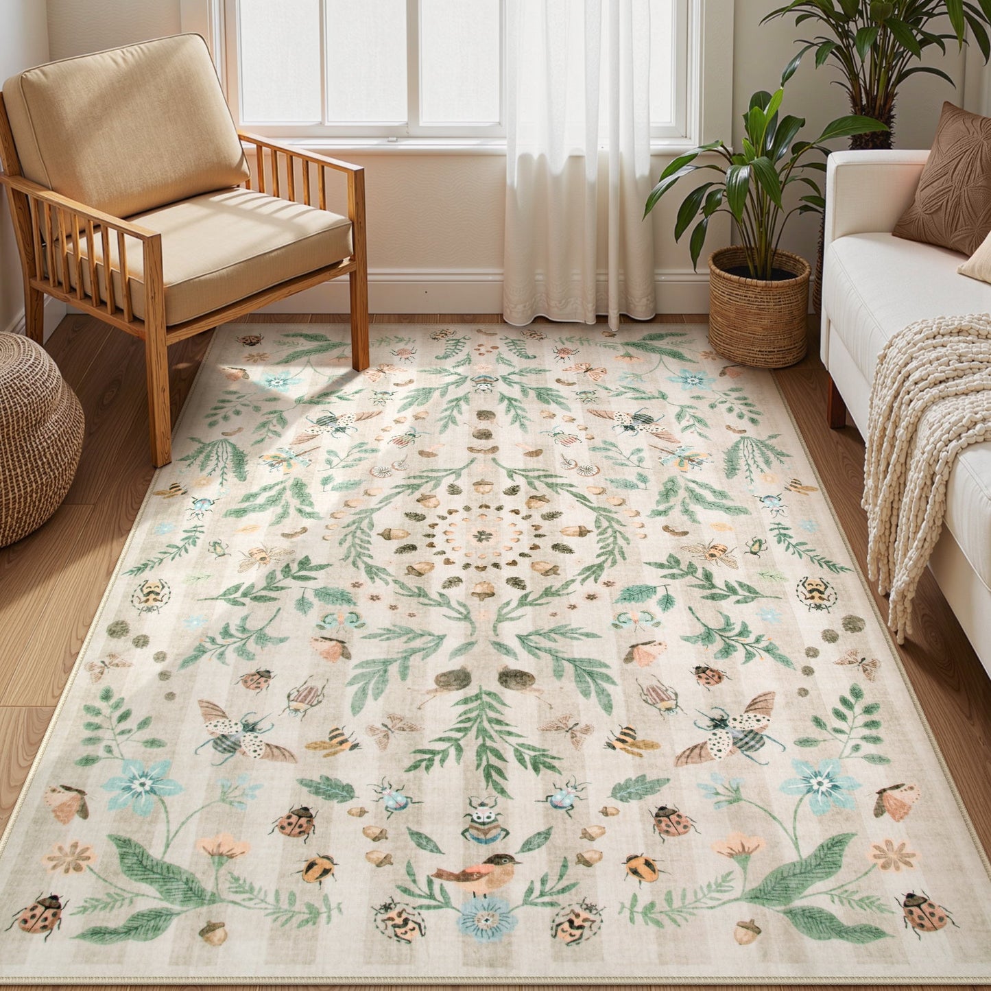 Lahome Decor Insect Botanical Washable Rugs for Bedroom, Soft Rug for Entryway, Kitchen Rugs Non Slip Washable, Boho Floral Indoor Throw Carpet for Bathroom Laundry Living Room Walmart Walmart 5' x 7' Khaki