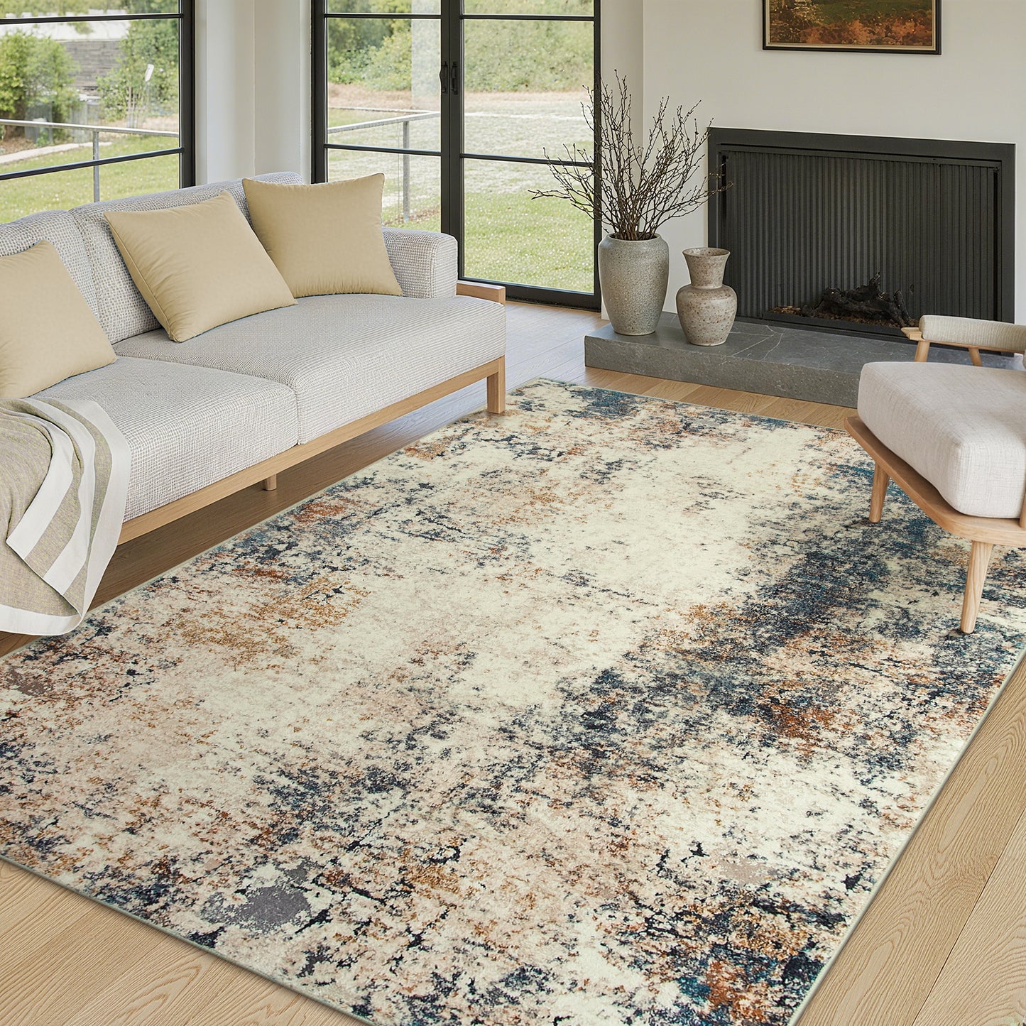RUG ROBT Abstract Rug, Washable Bathroom Rug Non-Slip,Low-Pile Entryway Rug Indoor Mat,Soft Modern Throw Rug for Entrance Entry Kitchen Bedroom