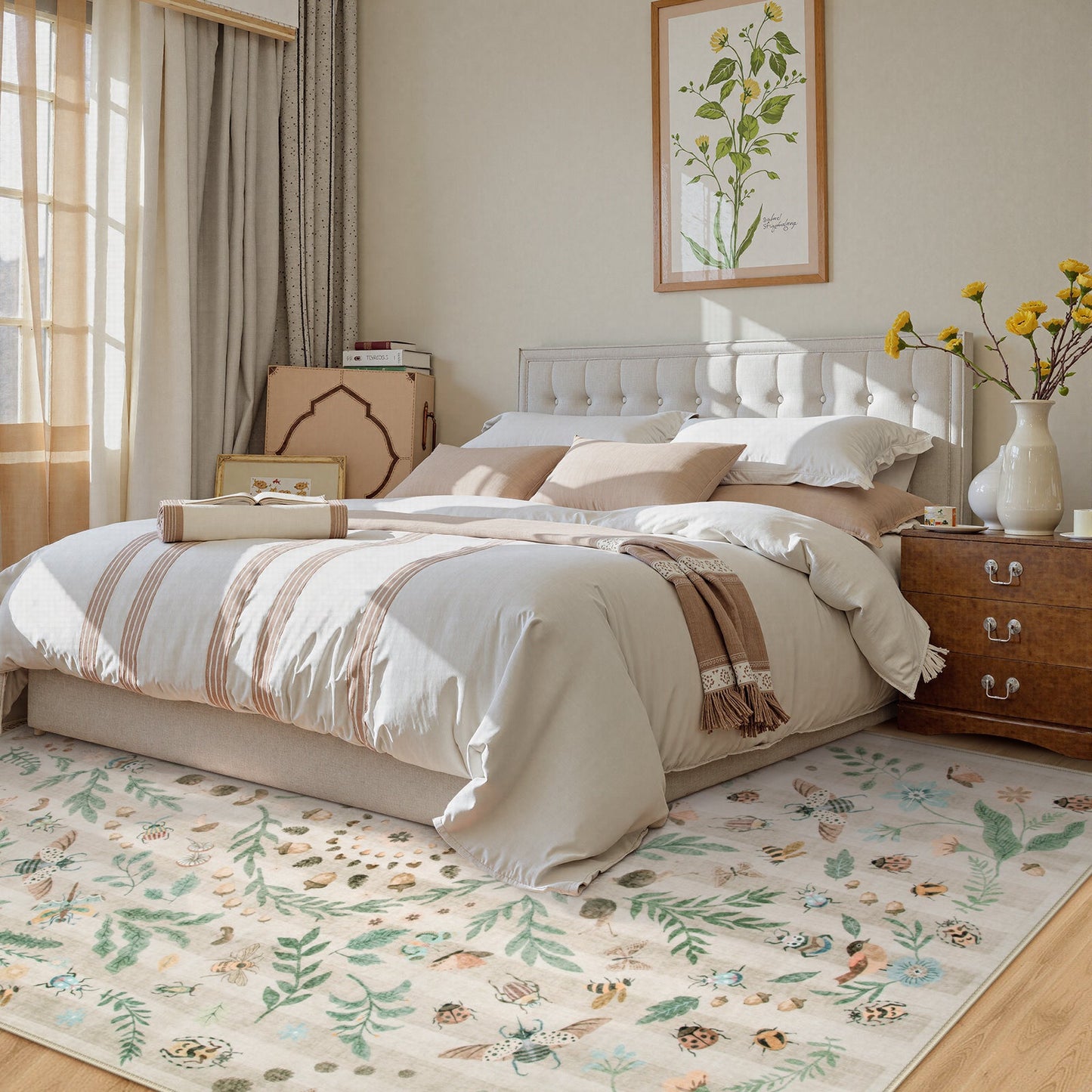 Lahome Decor Insect Botanical Washable Rugs for Bedroom, Soft Rug for Entryway, Kitchen Rugs Non Slip Washable, Boho Floral Indoor Throw Carpet for Bathroom Laundry Living Room Walmart Walmart