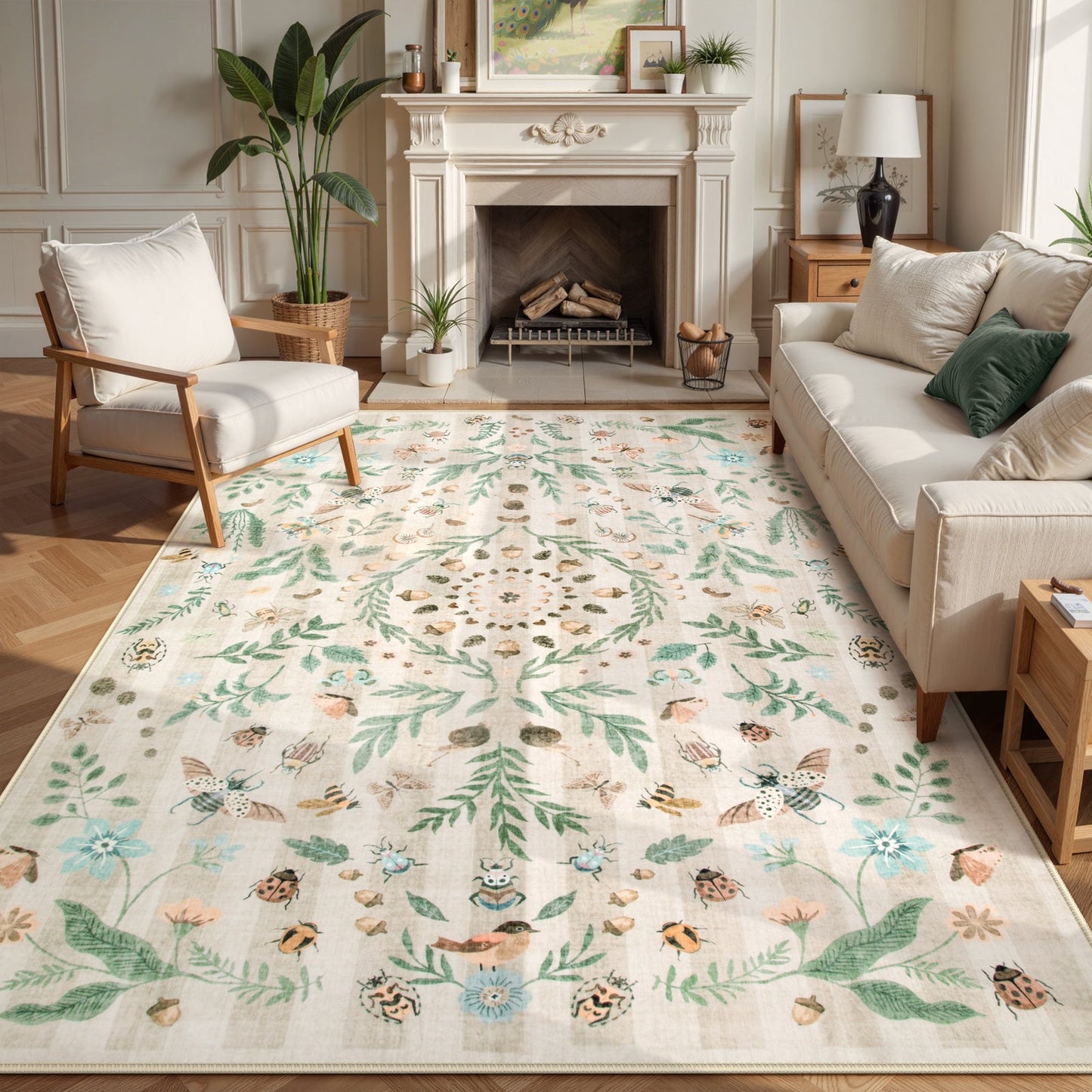 Lahome Decor Insect Botanical Washable Rugs for Bedroom, Soft Rug for Entryway, Kitchen Rugs Non Slip Washable, Boho Floral Indoor Throw Carpet for Bathroom Laundry Living Room Walmart Walmart 8' x 10' Khaki