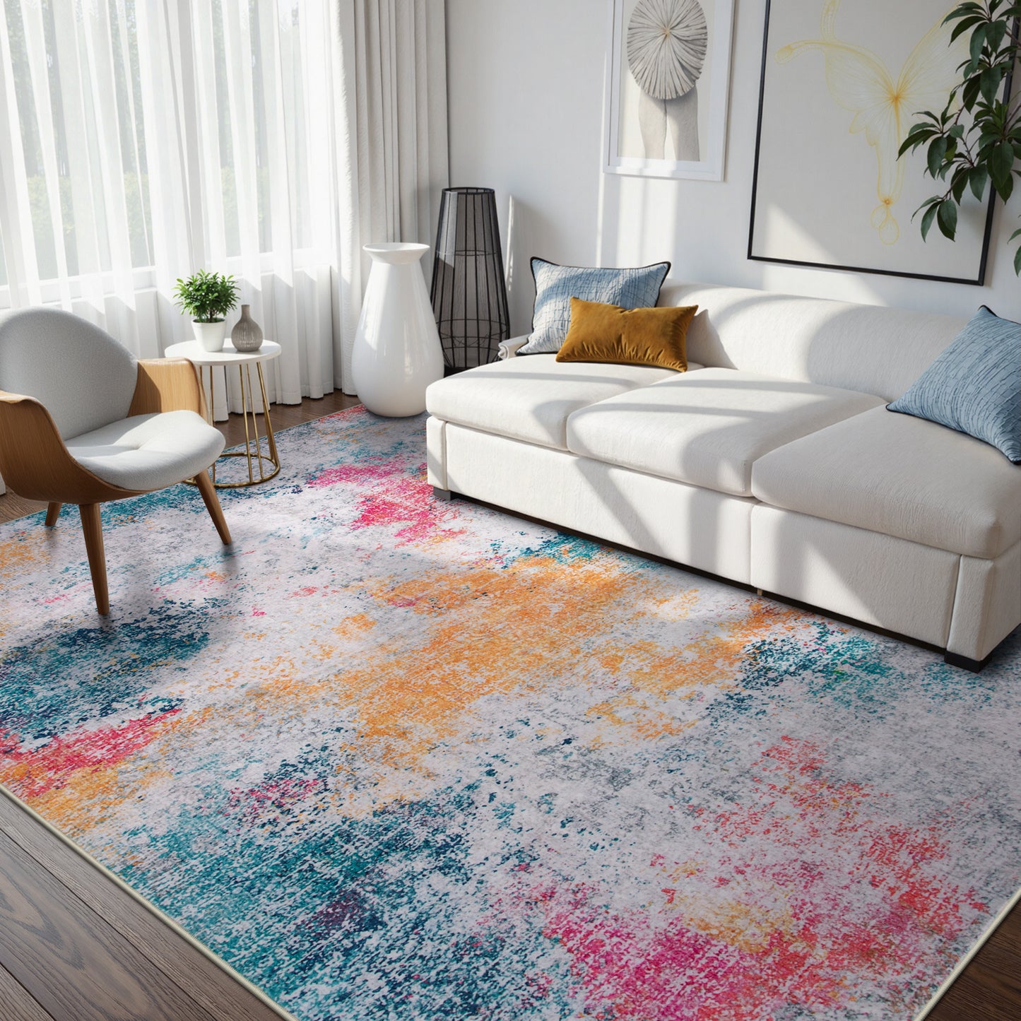 RUG ROBOT Abstract Living Room Rug, Soft Modern Washable Area Rugs for Bedroom Non Slip, Ultra Thin Foldable Low Pile Carpet for Dining Room Kitchen Bathroom Office