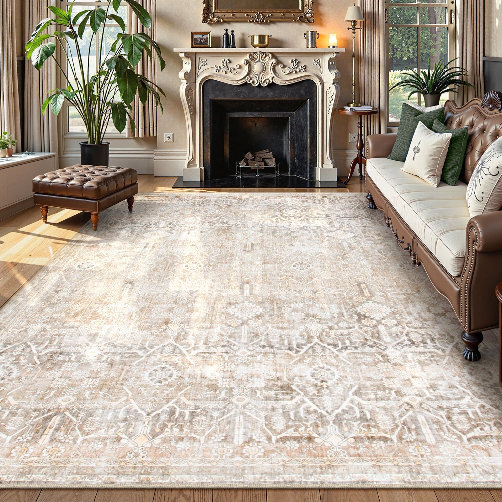 Lahome Decor Washable Area Rug,Boho Tribe Rugs for Living Room With Non-Slip Backing, Stain Resistant Non-Shed Carpet for Bedroom, Dining Room, Dorm, Office,Farmhouse Walmart Walmart 6'x9' Khaki