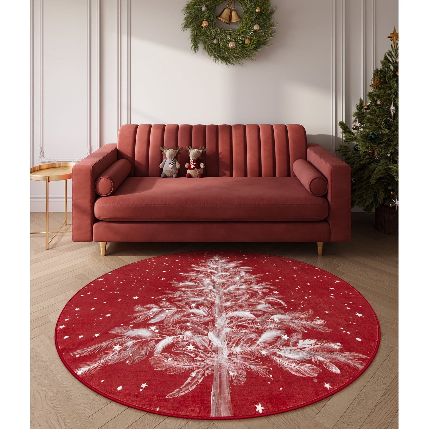 Lahome Christmas Round Rug Area Rug Red Christmas Tree Rug Washable Rug Indoor Carpet Decorative Circle Rug Round Non Slip Soft Rug Holiday Decor for Kitchen Bedroom Nursery