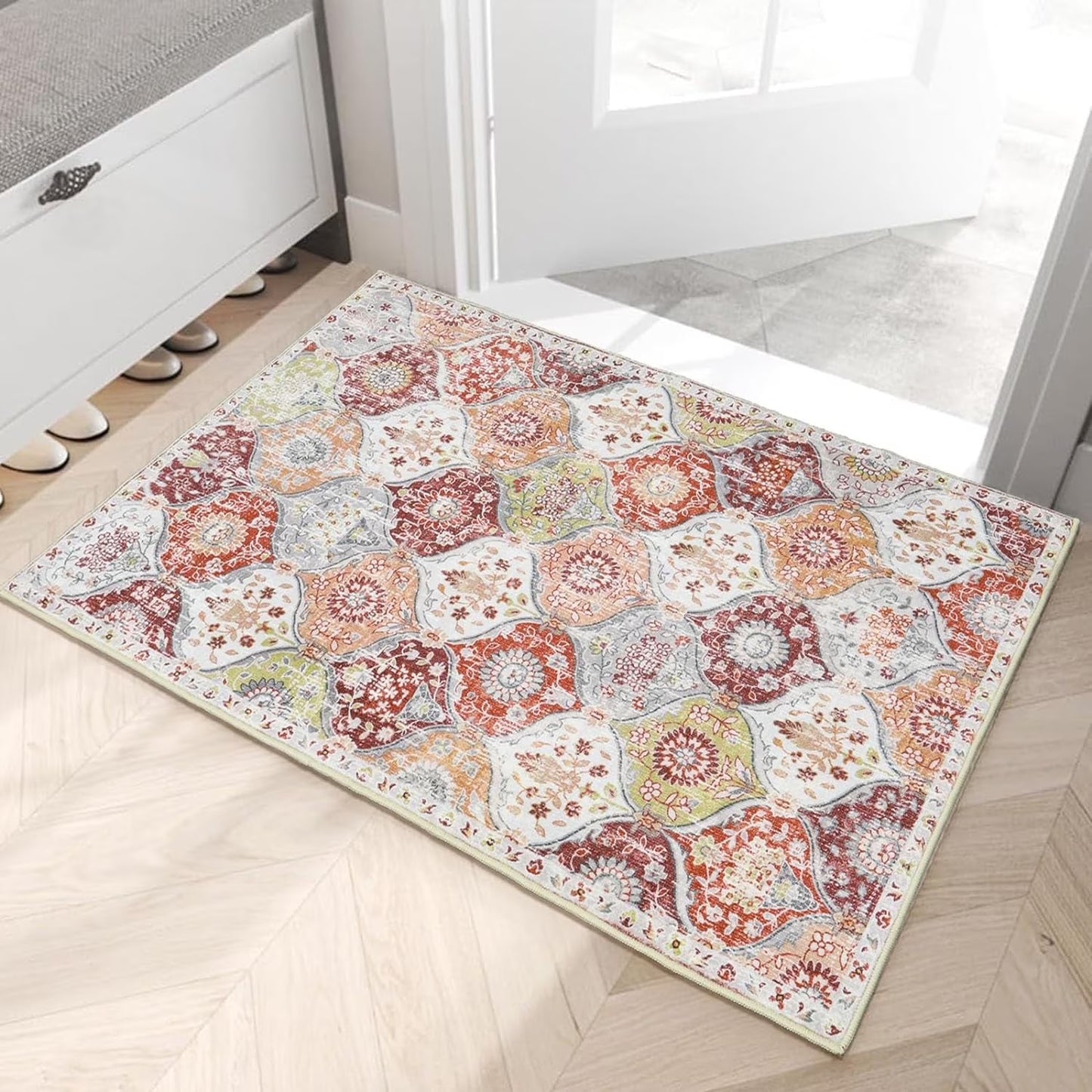 Moynesa Area Rug for Living Room Indoor Non-Slip Moroccan Trellis Washable Mat Large Oriental Accent Throw Rug for Kitchen Entryway Bathroom Bedroom Office Carpet