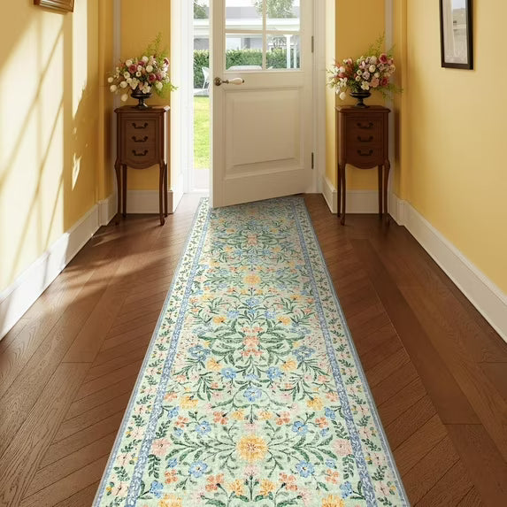 Moynesa Boho Green Area Rugs Living Room, Washable Floral Large Area Rugs for Bedroom, Soft Non-Slip Thin Rug for Nursery Kids Playroom Home