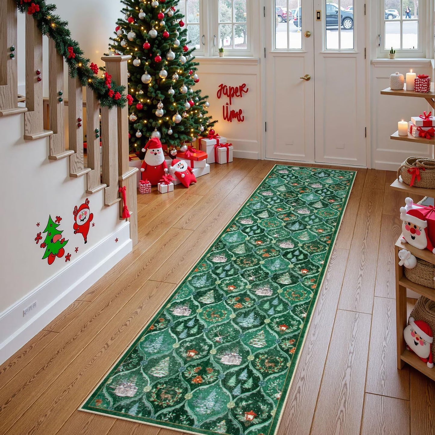 Moynesa Christmas Area Rug for Living Room, Large Rug Xmas Tree Modern Rug Kitchen Rug Washable Rug Non Slip Moroccan Carpet Holiday Decor Soft Accent Rug for Bedroom Dining Room