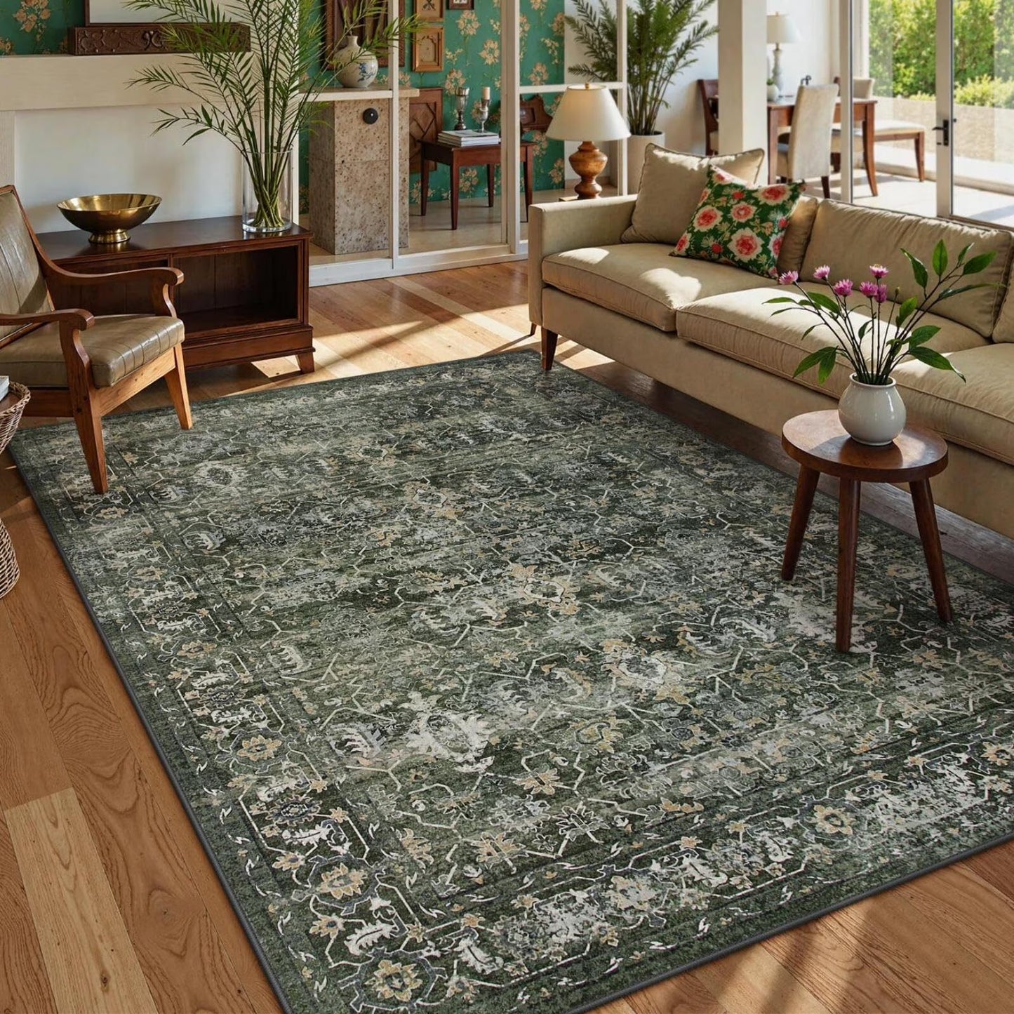 Moynesa Washable Area Rugs, Rugs for Bedroom Soft Rugs for Bedroom Aesthetic Boys,Retro Distressed Non Slip Throw Rug Carpet Dining Room Rugs for Under Table