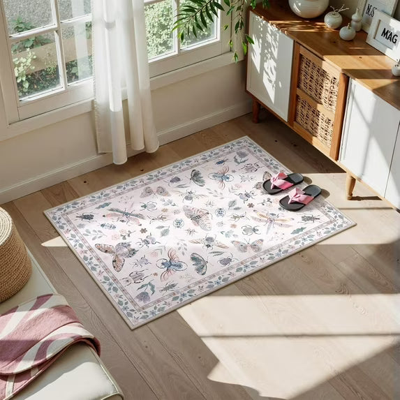 Moynesa Insect Print Washable Area Rugs, Soft Rugs for Living Room Ultra-Thin Non-Shedding Modern Bedroom Rug, Stain Resistant Throw Rug Large Carpet for Dining Room