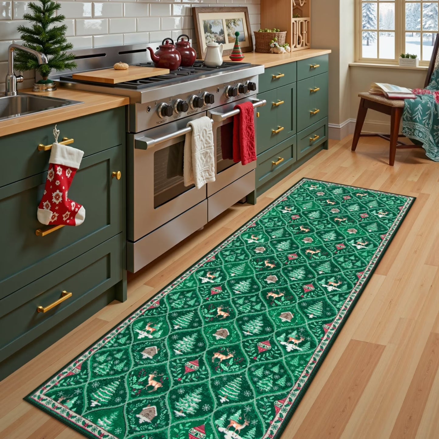 Moynesa Christmas Runner Rugs for Hallway, Washable Kitchen Rug Carpet Runner,Non-Slip Low Pile Soft Winter Moroccan Holiday Xmas Decor Modern Mat for Entrance Bedroom Laundry