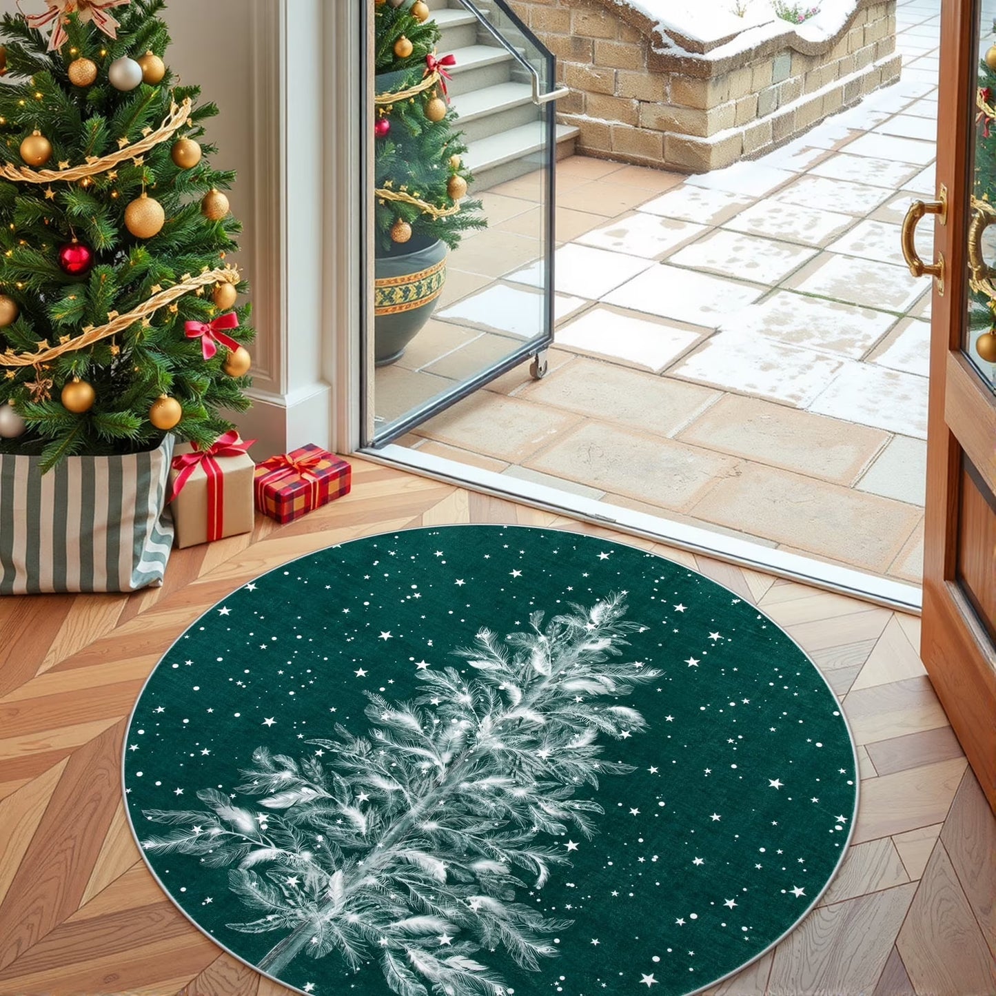 Lahome Christmas Round Rug Area Rug Red Christmas Tree Rug Washable Rug Indoor Carpet Decorative Circle Rug Round Non Slip Soft Rug Holiday Decor for Kitchen Bedroom Nursery