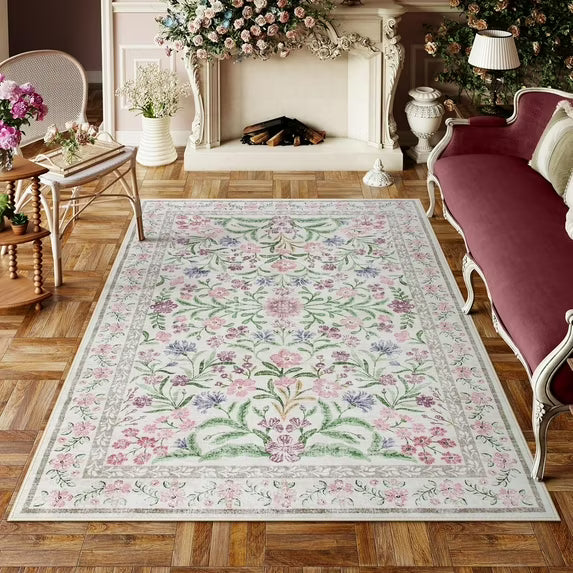 Moynesa Boho Green Area Rugs Living Room, Washable Floral Large Area Rugs for Bedroom, Soft Non-Slip Thin Rug for Nursery Kids Playroom Home