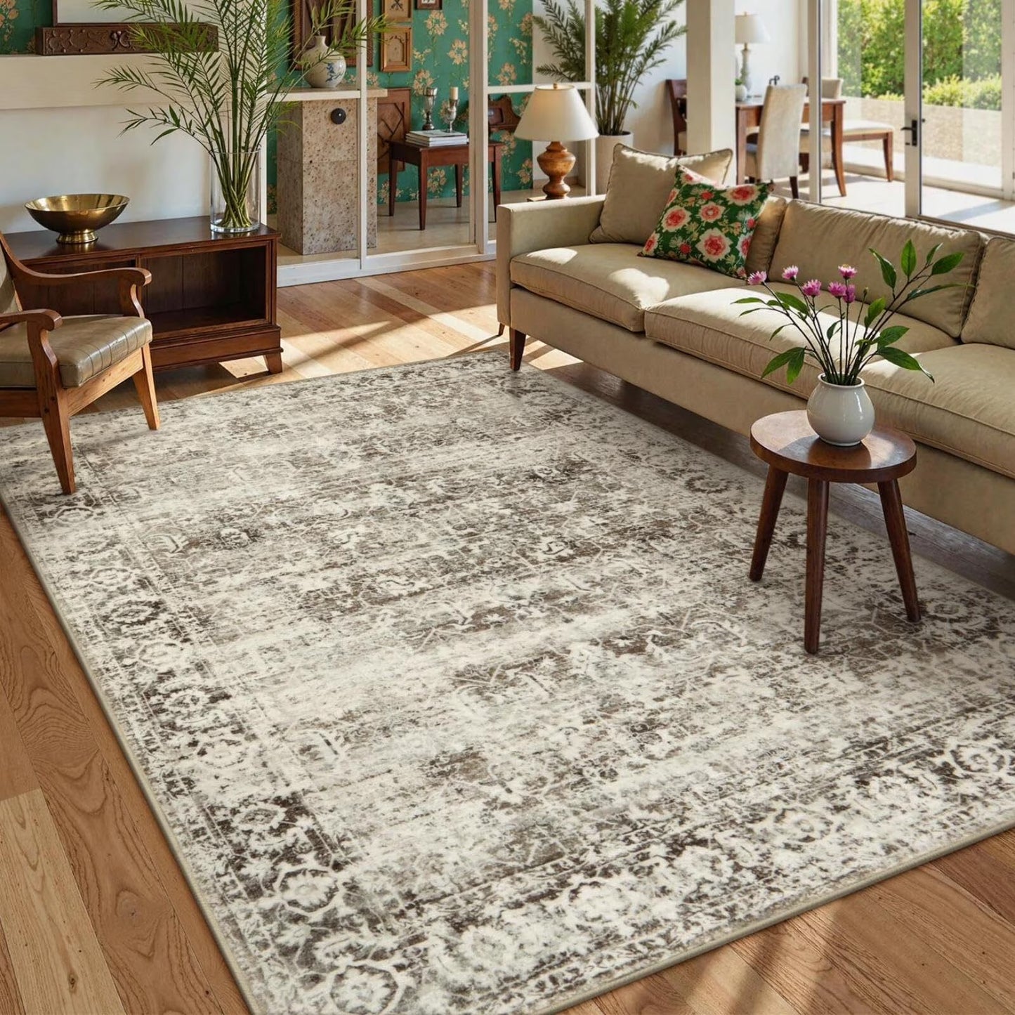 Moynesa Washable Area Rugs, Rugs for Bedroom Soft Rugs for Bedroom Aesthetic Boys,Retro Distressed Non Slip Throw Rug Carpet Dining Room Rugs for Under Table