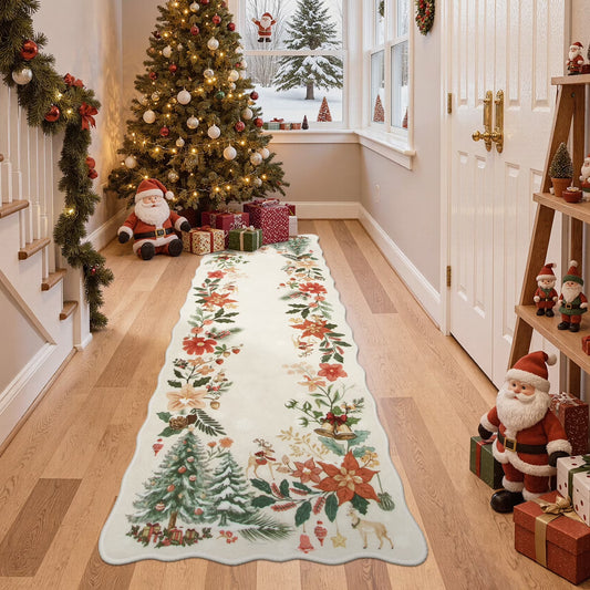 Moynesa Christmas Area Rug, Washable Area Rugs for Bedroom Entryway Xmas Throw Rug Christmas Tree Floral Decorative Boho Rug