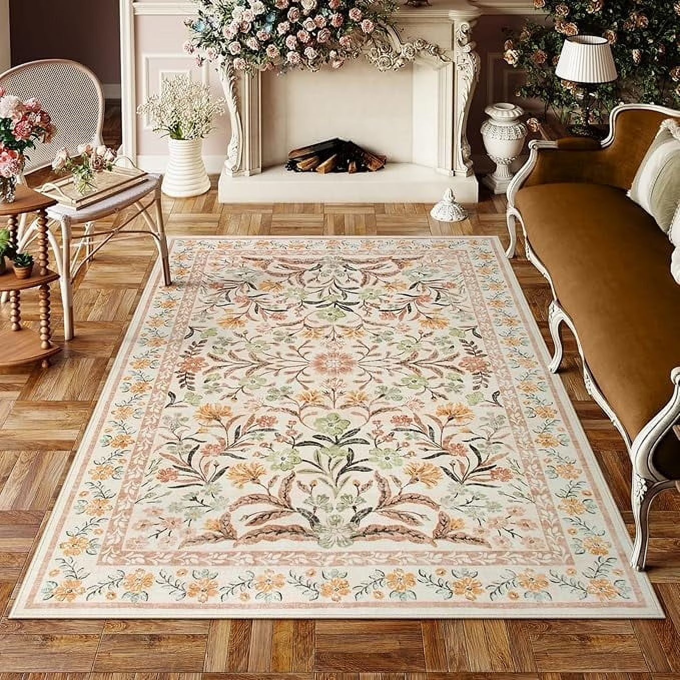 Moynesa Boho Green Area Rugs Living Room, Washable Floral Large Area Rugs for Bedroom, Soft Non-Slip Thin Rug for Nursery Kids Playroom Home
