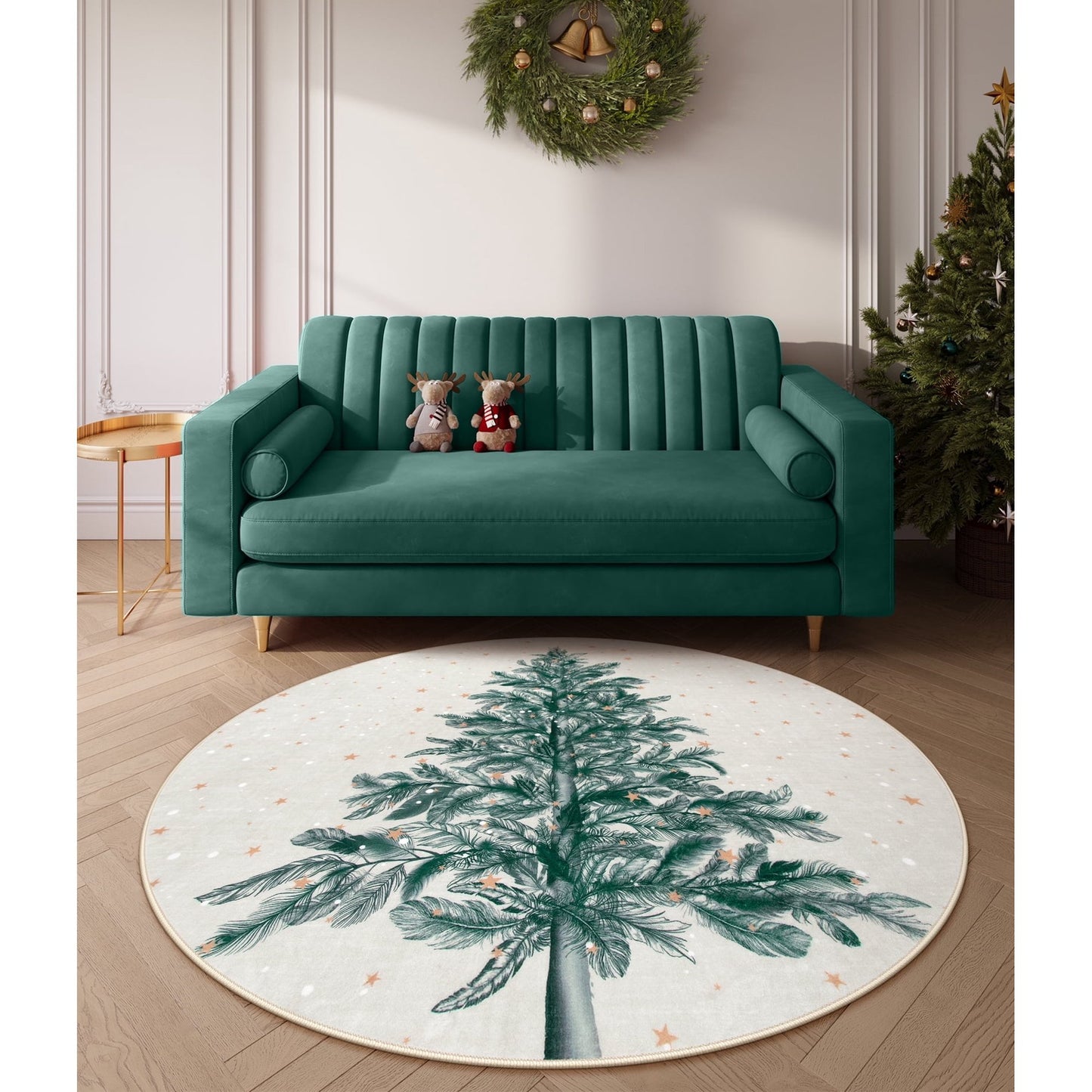 Lahome Christmas Round Rug Area Rug Red Christmas Tree Rug Washable Rug Indoor Carpet Decorative Circle Rug Round Non Slip Soft Rug Holiday Decor for Kitchen Bedroom Nursery