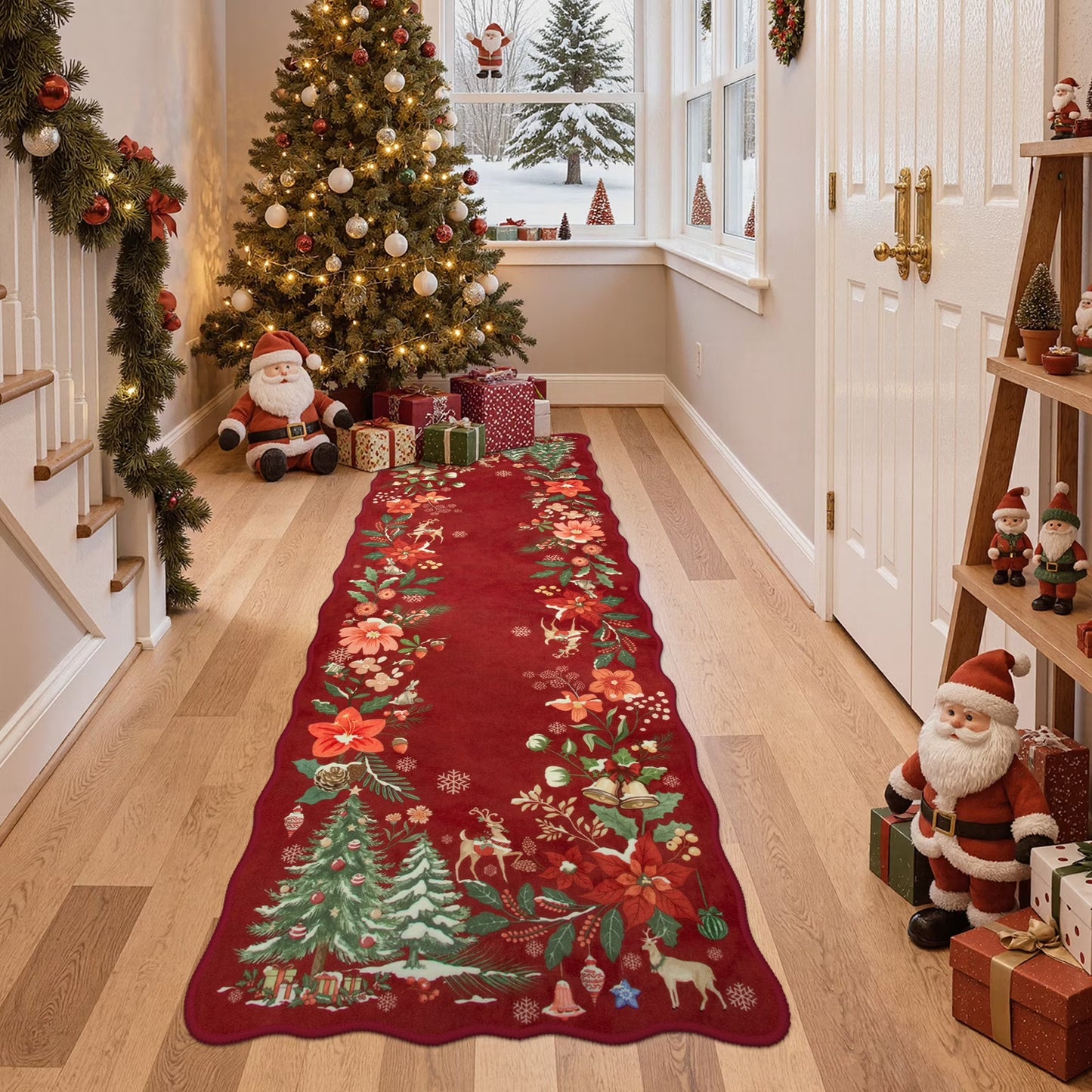 Moynesa Christmas Area Rug, Washable Area Rugs for Bedroom Entryway Xmas Throw Rug Christmas Tree Floral Decorative Boho Rug
