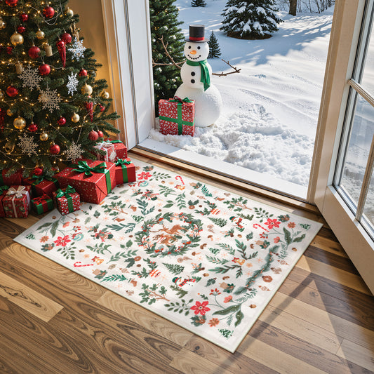 Lahome Decor Christmas Botanical Rugs for Bedroom,Christmas Area Rug for Entryway Non Slip Washable, Holiday Decor Boho Floral Indoor Throw Carpet for Living Room Bathroom Laundry