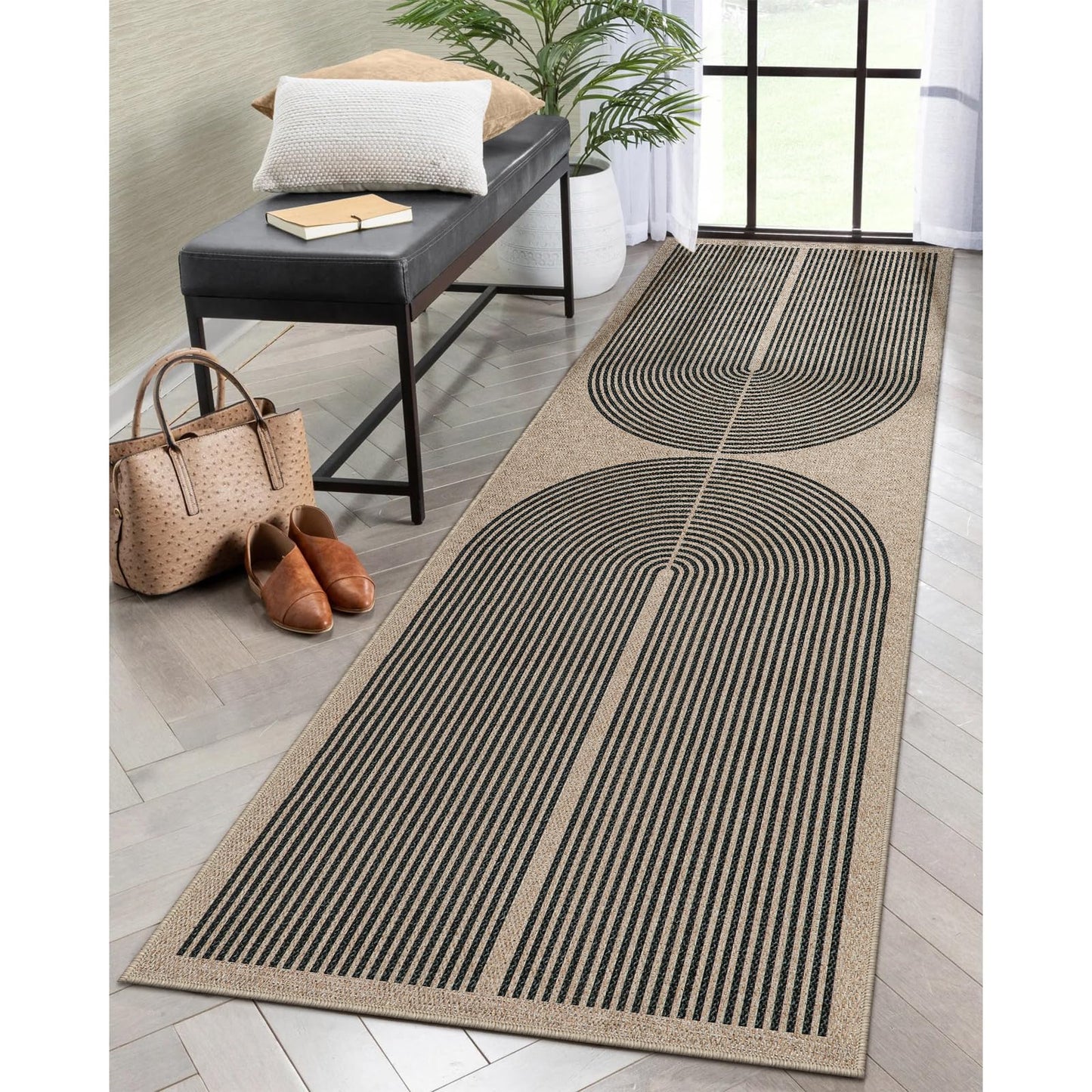 RUG ROBOT Modern Rainbow Easy Jute Rug, Patio Rug Washable Rugs for Entryway Farmhouse Area Rug, Non Slip Indoor Door Mat Contemporary Throw Rug for Laundry Guestroom Room Patio Decor