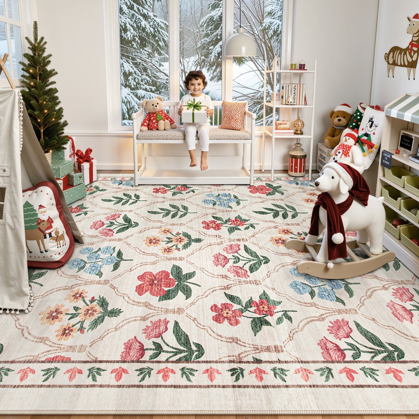 Lahome Decor Moroccan Boho Area Rugs,Large Washable Bedroom Rugs,Soft Non Slip Non-Shedding Kitchen Mat Indoor Office Carpet for Living Dining Playroom Nursery