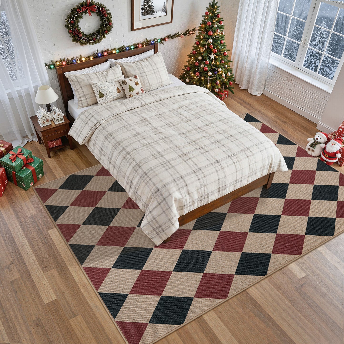 SUNDEREY Modern Geometric Area Rug, Washable Bedroom Rug,Checkerboard Indoor Outdoor Carpet, Farmhouse Checkered Non Slip Carpet for Office Couch Entrance Kitchen