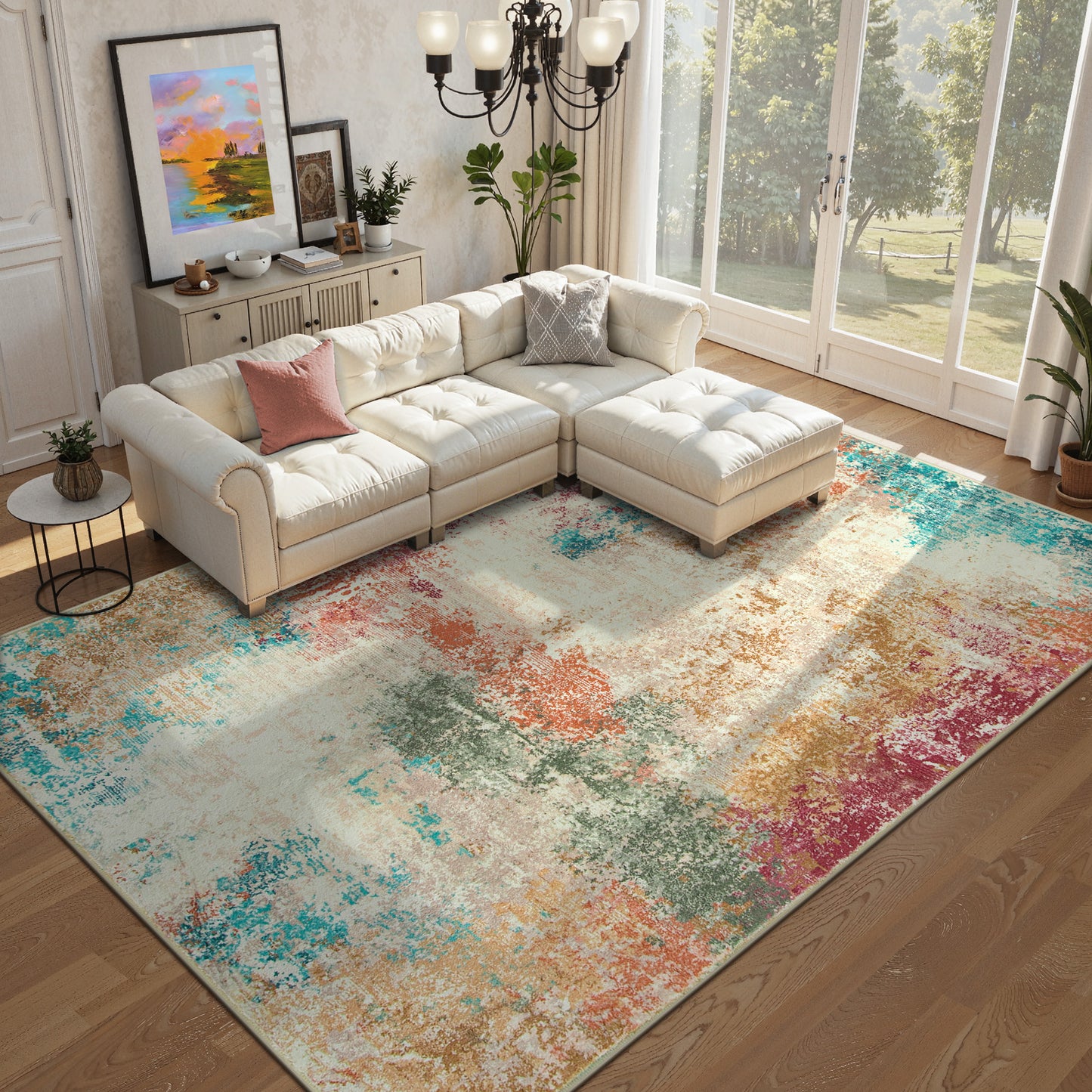 RUG ROBT Abstract Rug, Washable Bathroom Rug Non-Slip,Low-Pile Entryway Rug Indoor Mat,Soft Modern Throw Rug for Entrance Entry Kitchen Bedroom