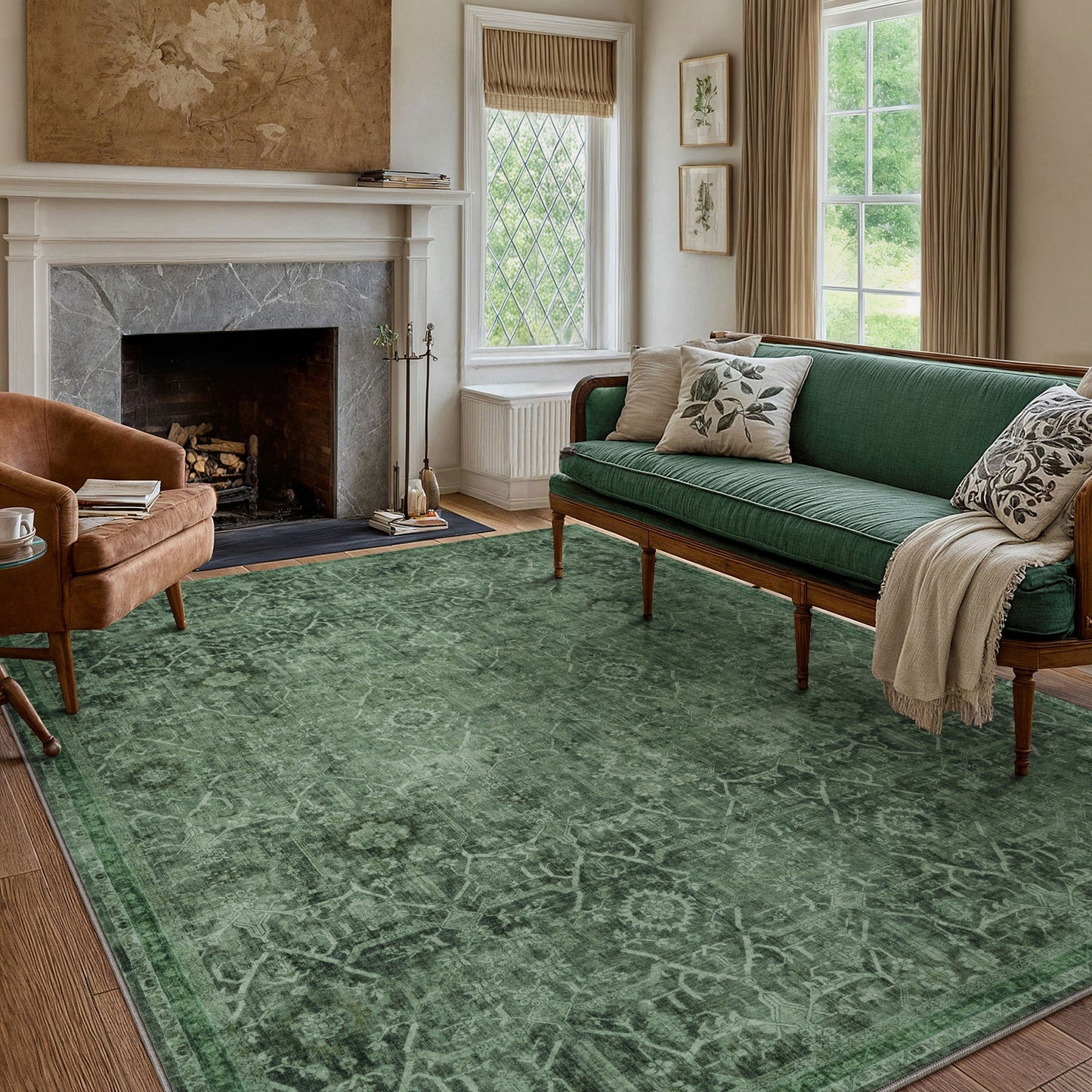 Lahome Decor Washable Area Rug,Boho Tribe Rugs for Living Room With Non-Slip Backing, Stain Resistant Non-Shed Carpet for Bedroom, Dining Room, Dorm, Office,Farmhouse Walmart Walmart 9'x12' Dark Green