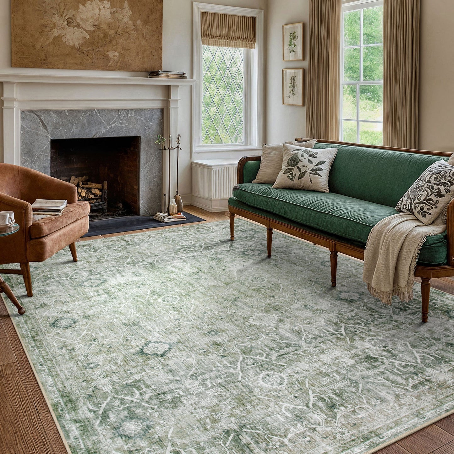 Lahome Decor Washable Area Rug,Boho Tribe Rugs for Living Room With Non-Slip Backing, Stain Resistant Non-Shed Carpet for Bedroom, Dining Room, Dorm, Office,Farmhouse Walmart Walmart 9'x12' Green