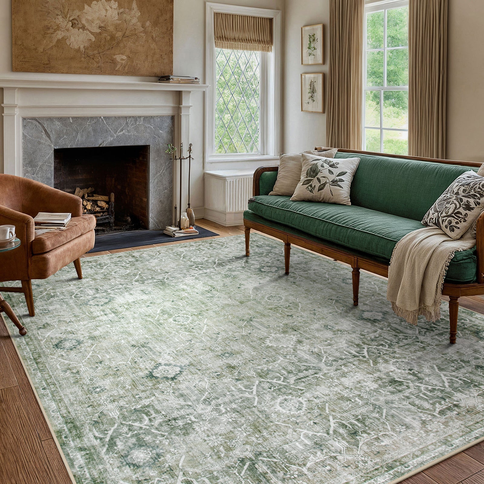 Lahome Decor Washable Area Rug,Boho Tribe Rugs for Living Room With Non-Slip Backing, Stain Resistant Non-Shed Carpet for Bedroom, Dining Room, Dorm, Office,Farmhouse Walmart Walmart 9'x12' Green