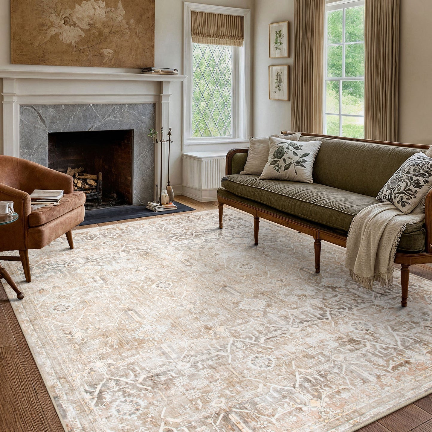 Lahome Decor Washable Area Rug,Boho Tribe Rugs for Living Room With Non-Slip Backing, Stain Resistant Non-Shed Carpet for Bedroom, Dining Room, Dorm, Office,Farmhouse Walmart Walmart 9'x12' Khaki