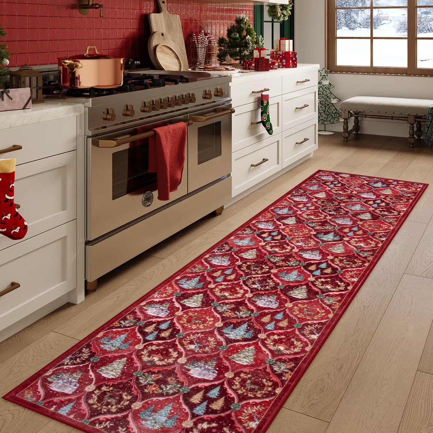 Moynesa Christmas Area Rug for Living Room, Large Rug Xmas Tree Modern Rug Kitchen Rug Washable Rug Non Slip Moroccan Carpet Holiday Decor Soft Accent Rug for Bedroom Dining Room