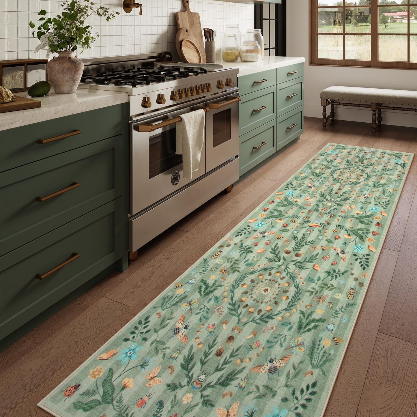 Lahome Decor Insect Botanical Washable Rugs for Bedroom, Soft Rug for Entryway, Kitchen Rugs Non Slip Washable, Boho Floral Indoor Throw Carpet for Bathroom Laundry Living Room Walmart Walmart 2.6'x8' Green