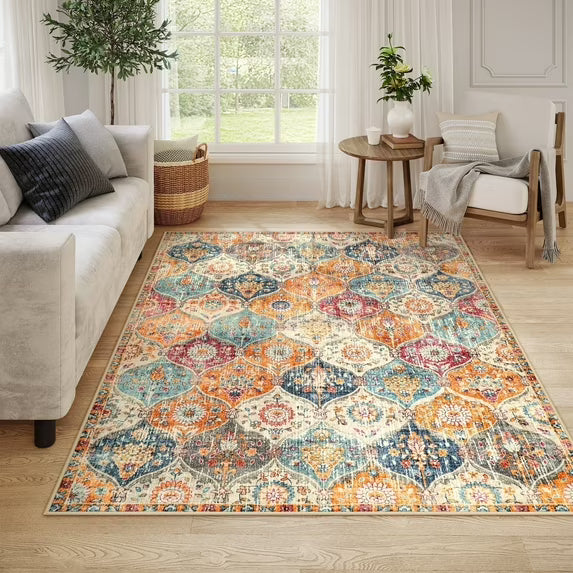 Moynesa Area Rug for Living Room Indoor Non-Slip Moroccan Trellis Washable Mat Large Oriental Accent Throw Rug for Kitchen Entryway Bathroom Bedroom Office Carpet