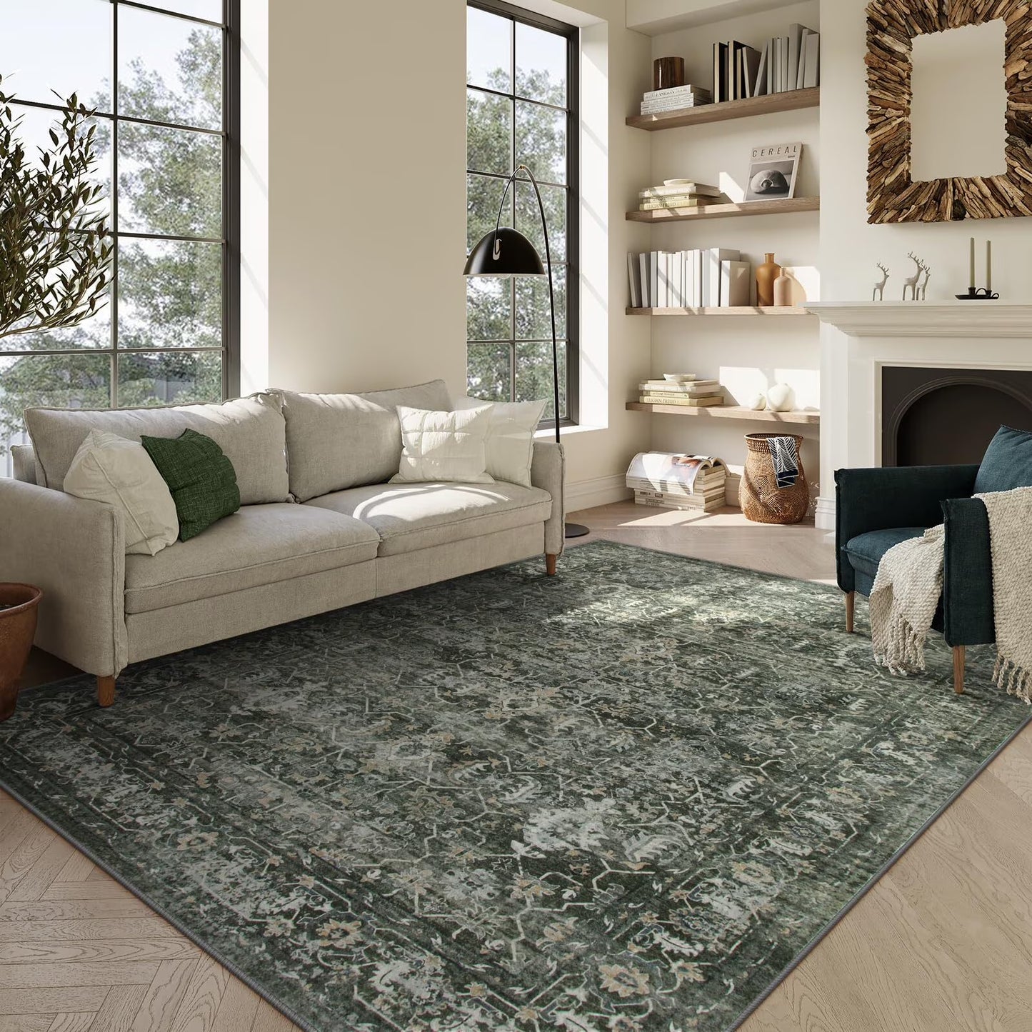 Moynesa Washable Area Rugs, Rugs for Bedroom Soft Rugs for Bedroom Aesthetic Boys,Retro Distressed Non Slip Throw Rug Carpet Dining Room Rugs for Under Table