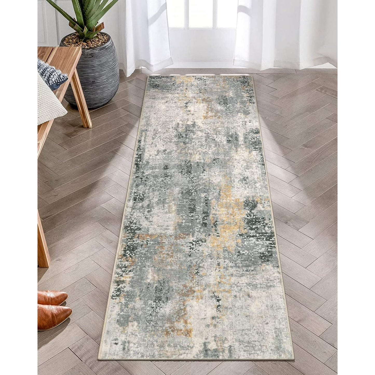 Moynesa Modern Abstract Round Rug,Gray Kitchen Rugs Soft Bedroom Circle Rugs Washable Living Room Mat, Contemporary Large Indoor Office Carpet for Mudroom Kitchen Apartment Basement