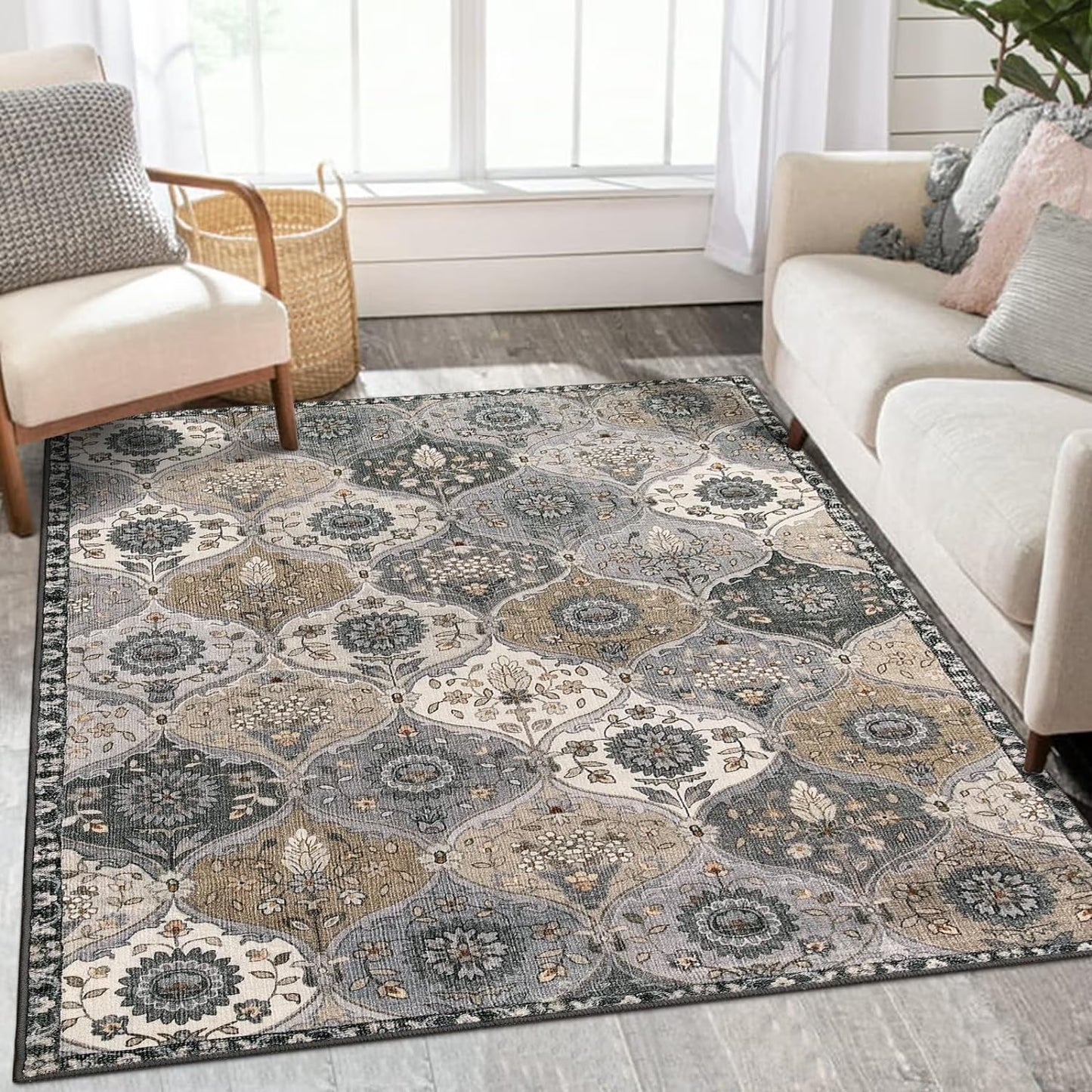 Moynesa Area Rug for Living Room Indoor Non-Slip Moroccan Trellis Washable Mat Large Oriental Accent Throw Rug for Kitchen Entryway Bathroom Bedroom Office Carpet