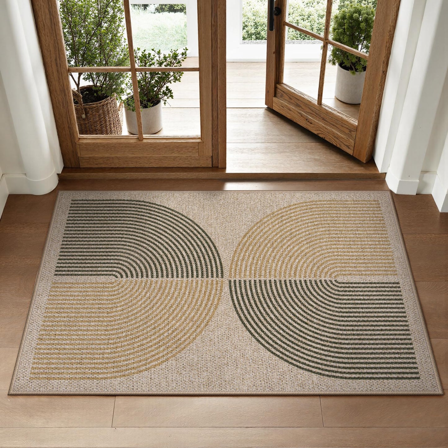 RUG ROBOT Modern Rainbow Easy Jute Rug, Patio Rug Washable Rugs for Entryway Farmhouse Area Rug, Non Slip Indoor Door Mat Contemporary Throw Rug for Laundry Guestroom Room Patio Decor