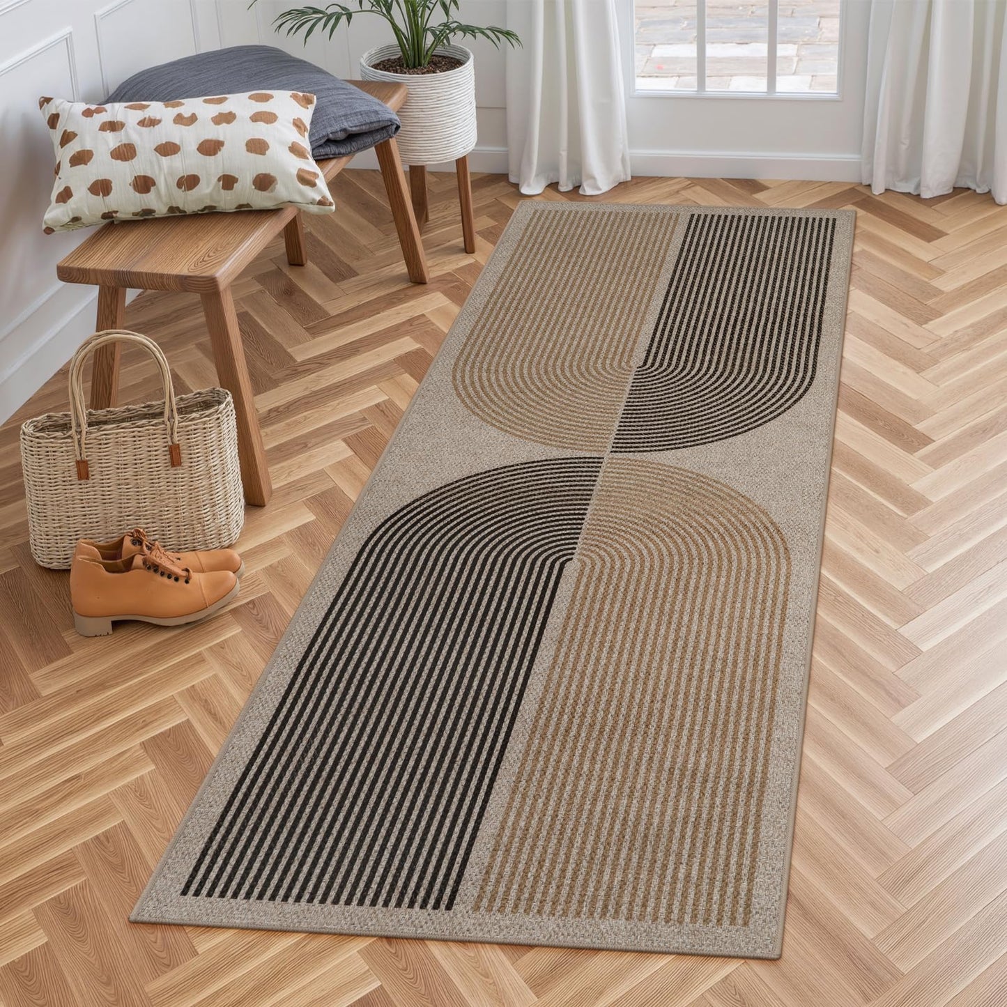 RUG ROBOT Modern Rainbow Easy Jute Rug, Patio Rug Washable Rugs for Entryway Farmhouse Area Rug, Non Slip Indoor Door Mat Contemporary Throw Rug for Laundry Guestroom Room Patio Decor