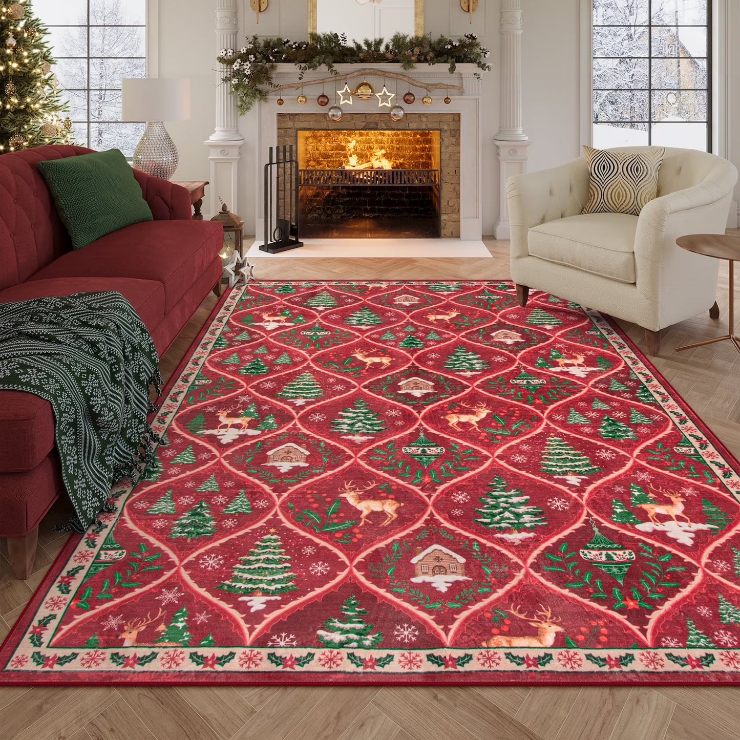 Moynesa Christmas Runner Rugs for Hallway, Washable Kitchen Rug Carpet Runner,Non-Slip Low Pile Soft Winter Moroccan Holiday Xmas Decor Modern Mat for Entrance Bedroom Laundry